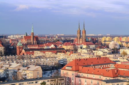 View on the old town of Wroclaw from the St. Maria Magdalena church.の写真素材