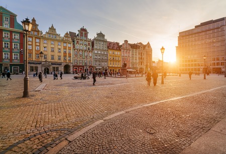 View on market square of Wroclaw during sunset, Poland, Europe.