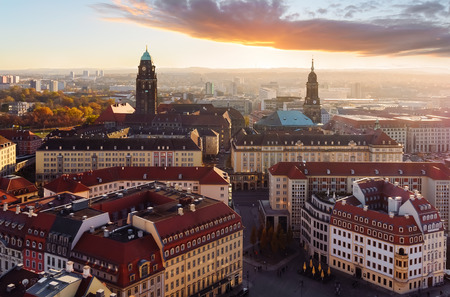 Evening over the city of Dresden, Saxony, Germany.の写真素材
