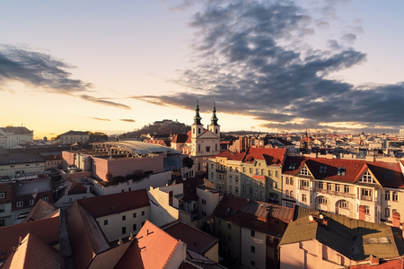 Evening over the city of Brno, Morawia, Czech Republic, Europe.の写真素材
