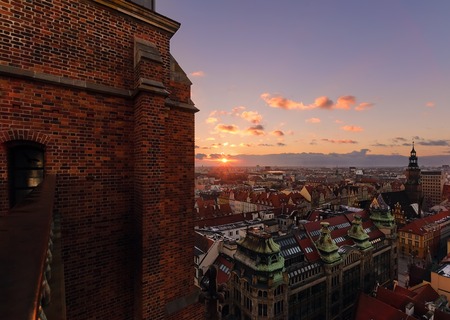 View on the central part of Wroclaw from "Penitents Bridge", Poland, Europe.の写真素材