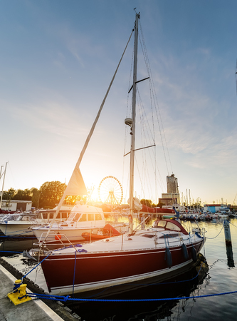 Yachts in Gdynia during sunset. Poland, Europe.の写真素材