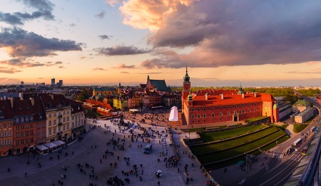 Royal castle and old town at sunset in Poland, Europeの写真素材