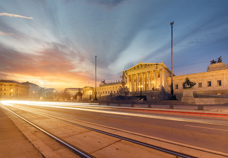 Parlament of Austria during sunset. Vienna. Austria. Europe.の写真素材