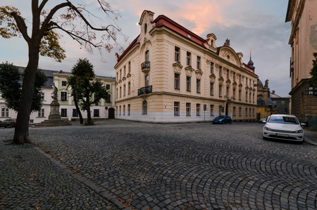 Buildings in the street of Olomouc, in the evening, Czech Republic. Europe.の写真素材