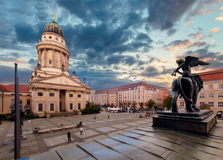 Gendarmenmarkt square and German Cathedral in sunsetのeditorial素材
