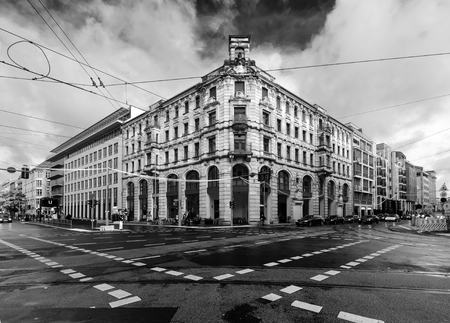 The crossroads in the centre of Berlin, black and white foto. Germany, Europe.のeditorial素材
