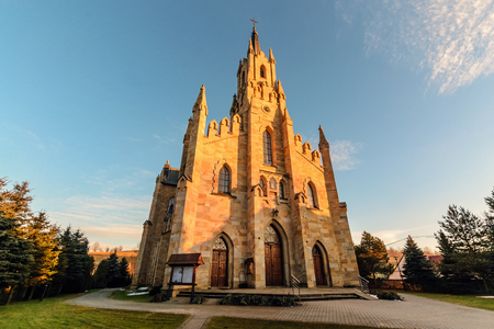 Gothic Saint Jacek stone church in Chocholow, Poland bottom view.の写真素材