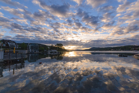Embankment in Velden am Worthersee in the morning. Austria Europeの写真素材