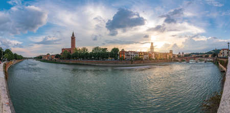 Panoramic view of Verona on Adige river in the evening