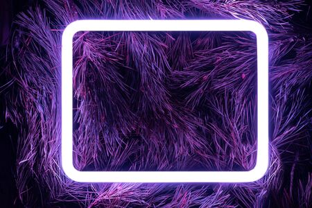 xmas tree, neon christmas background. Decoration new year lights.の写真素材