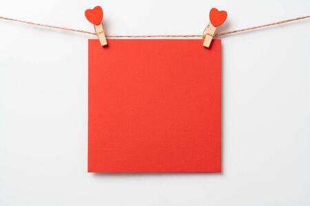 Red note pape sticker concept. Valentines Day background.