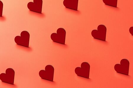valentine day love minimal pattern background. Love hearts, Flat lay, top view, copy space. Lush...