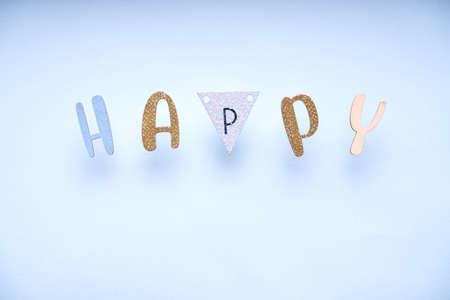 The word Happy on minimal pastel greeting card , frame, banner.の写真素材