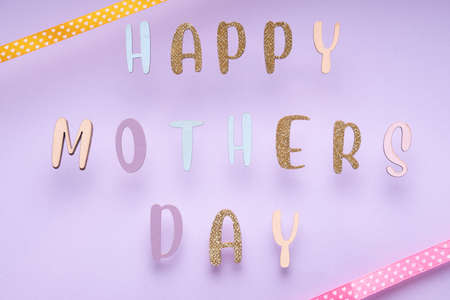 happy mothers day minimal pastel greeting card , frame, banner with holidays decorations.の写真素材