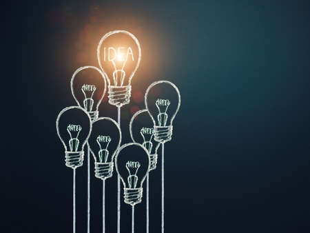 Leadership concept with hand drawn light bulbs. Idea concept, training, motivation, inspiration,...