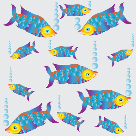 Colorful fish.Stylization. Aquarium. Composition on a light background.のイラスト素材