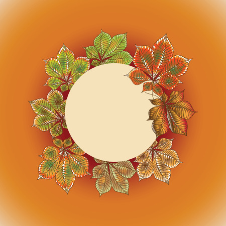 Charming autumn. A wreath of leaves of the chestnut. The composition of the banner, presentation, poster, design greetings.のイラスト素材