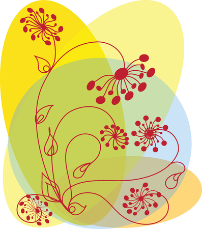 Vector illustration. Abstract plant composition on the yellow and blue background.のイラスト素材