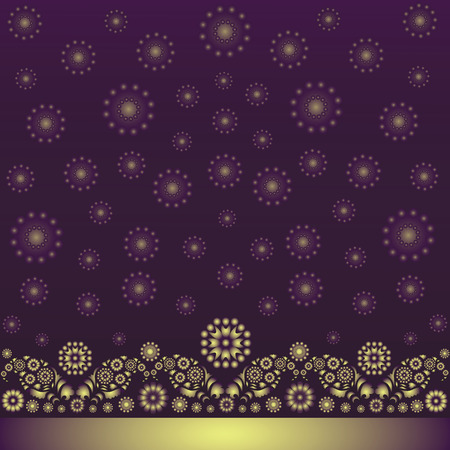 Gold ornament with ribbon. Indian motifs. Pattern with Paisley on dark purple background. template. Design for banner, poster, tapestry, printing on fabric or paper.のイラスト素材