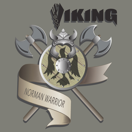 Helmet, shield and ax. Viking.のイラスト素材