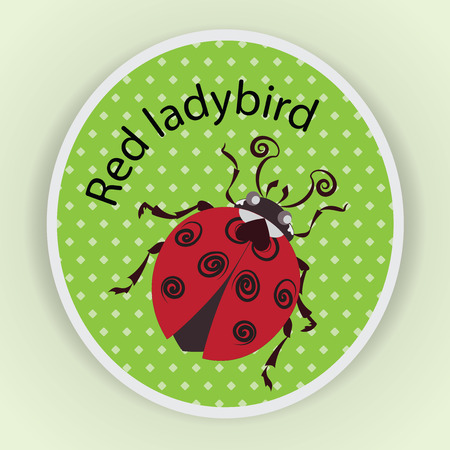 Red ladybug. Sticker. Stylized images of a ladybug on a green background, a cute baby character, a symbol.のイラスト素材