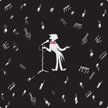 Opera soloist near the microphone. Vector image. Composition for the design of advertising booklets, illustrations, concert programs, announcements of speeches in magazines, newspapers, websites.のイラスト素材