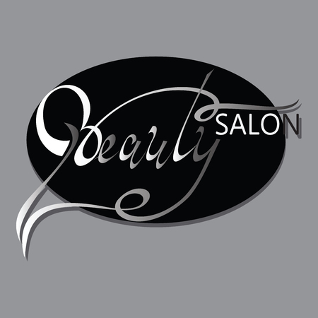 BEAUTY SALON. Logo design. Hand drawn text phrase. Decorative design in oval. Vector illustrations for graphic and web design, for natural and organic products, healthy life, beauty care.のイラスト素材
