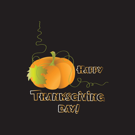 Happy thanksgiving. Pumpkin. Greeting card with decorative pumpkin and lettering on a black background. Vector image.のイラスト素材