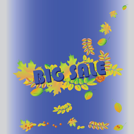 Big sale banner on a blue background. Autumn and great seasonal discounts. Vector sale banner template.のイラスト素材