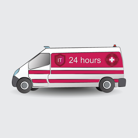 Emergency computer help.The concept of computer repair. Technical support 24 hours a day. Protection and treatment.のイラスト素材
