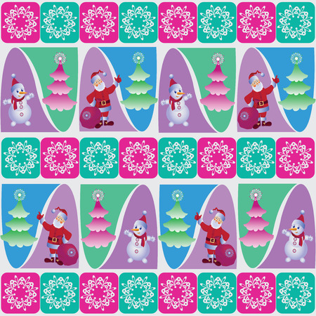 Snowman and Santa near the Christmas tree.のイラスト素材