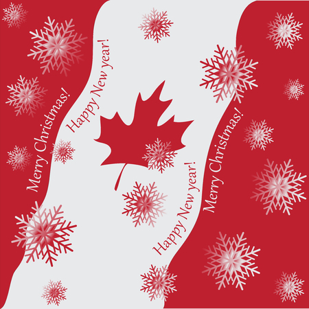 Snowflakes and greeting with symbols of Canada. Design for greetings, holiday screensavers.のイラスト素材