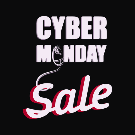 Cyber ??Monday with a computer mouse. Sale. Black background. Sticker, banner, poster for a good deal. Design for printing on fabric or paper.のイラスト素材