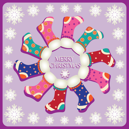 Rotation of Christmas socks. Vector image. Design for poster, banner, greeting cards, flyersのイラスト素材