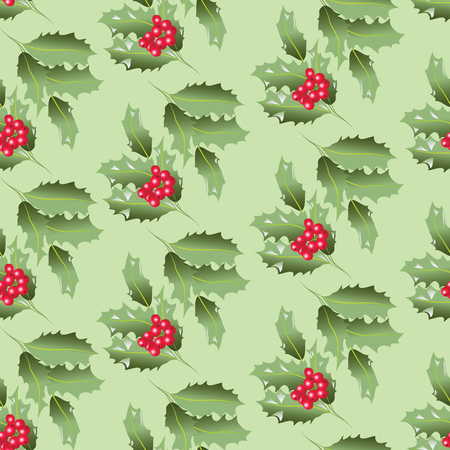 Green branches of Holly with berries. Seamless pattern. Design for textiles, tapestries, napkins, wrapping paperのイラスト素材