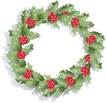 Green Christmas wreath of Holly decoration.のイラスト素材
