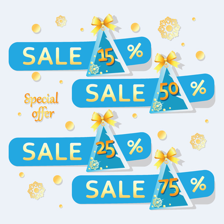 Sticker with festive Christmas tree, Label for an advertising campaign at retail, promo-marketing for sale, an advertising offer on the day of purchase; Index tags with a place to indicate discounts.のイラスト素材