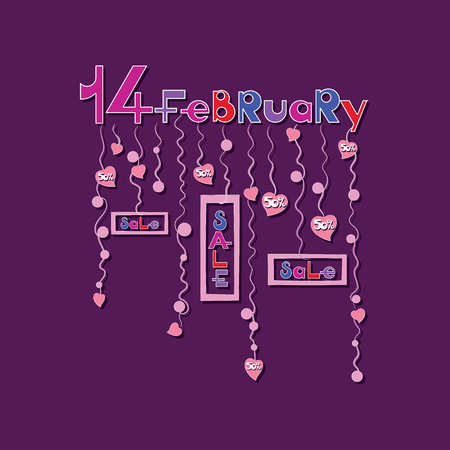 THE 14TH OF FEBRUARY. Sale. Valentine's Day. Postcard, banner, poster. Design a message about discounts for Valentine's Day.のイラスト素材