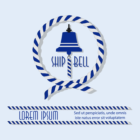 Marine bell with a rope cable. Emblem. Sticker. Poster with place for text. The concept of maritime navigation, competitions, tourism, recreation, travel.のイラスト素材