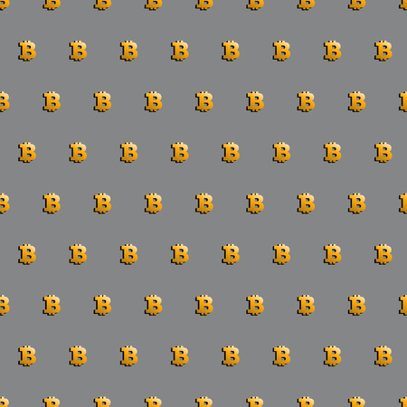 Bitcoin. Cryptocurrency seamless pattern. Digital currency. Golden bitcoin. Crypto currency background. Gold sign of crypto currency on a gray background. Illustration of financial technologies.のイラスト素材