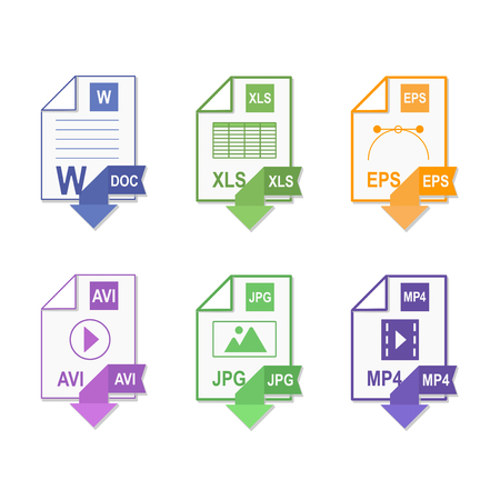 File format. Flat design. Icon set. File extension iconsのイラスト素材