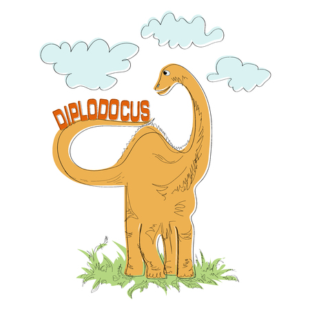 DIPLODOCUS. Vector illustration of an orange dinosaur.のイラスト素材