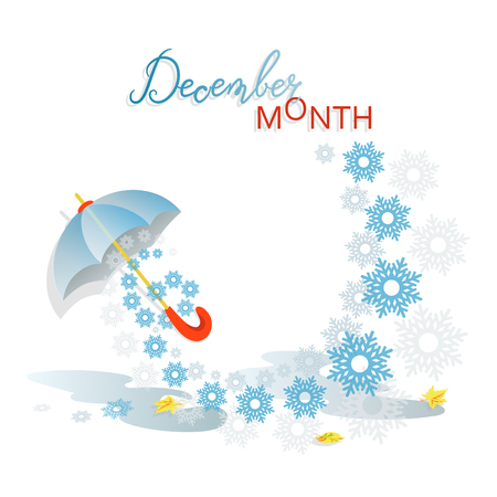 First snow. December is a month. Frozen puddles Composition with space for text. Design for poster, advertisement, calendar.のイラスト素材