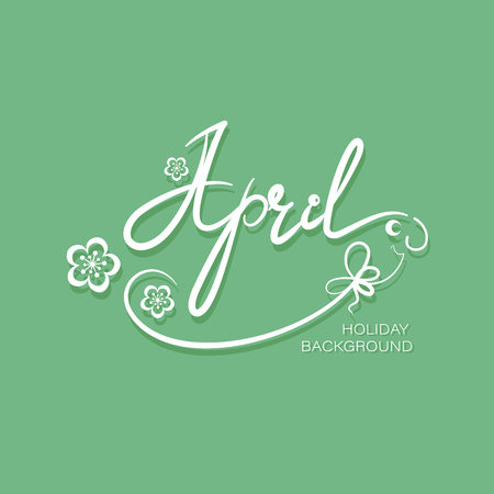 April Cheerful face with a bow tie. Lettering Delicate green background design for poster, calendar, calendar.のイラスト素材