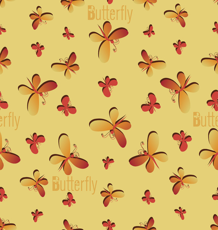 Seamless pattern with butterflies on a yellow background. Design for printing on fabrics, paper, dishes, women's clothing, gift wrapping.のイラスト素材