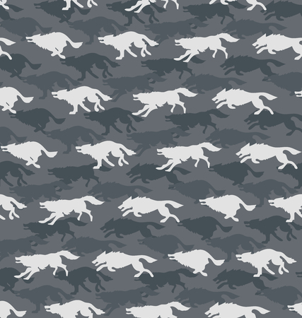 Running wolves. Gray background. Seamless pattern. Design for the fabricのイラスト素材