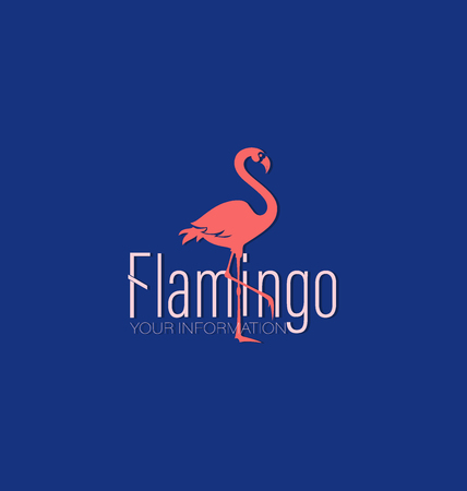 Coral flamingo and the inscription. Logo, emblem. Blue background. The inscription can be used for environmental posters, a thematic site with a place for information.のイラスト素材