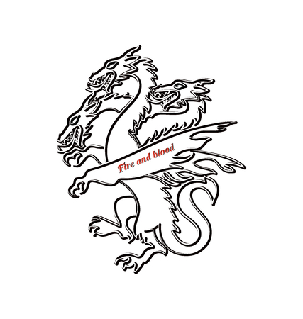 Contour of the three-headed dragon. Mythical animal. Graphic design element for printing on paper or textile.のイラスト素材