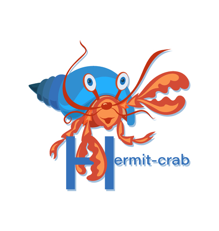 Hermit crab with the inscription. Isolated image on white background. Design for menus, cookbooks, posters, banners. Vector illustration.のイラスト素材